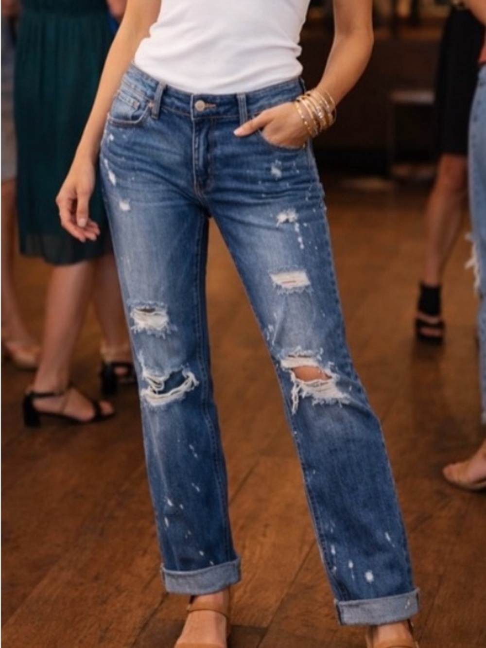 Tricot Distressed Dark Blue Boyfriend Jeans